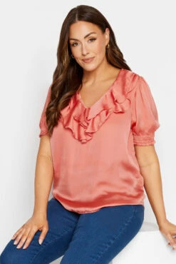 M&Co Coral Pink Frill Front Blouse