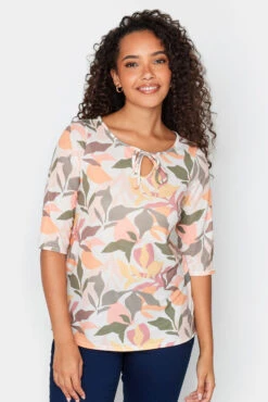 M&Co Beige Brown Floral Tie Front Top