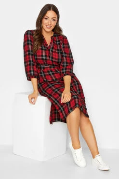 M&Co Red & Black Check Tie Waist Tunic Dress