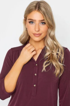 M&Co Burgundy Red Half Placket Blouse -M&Co Sales Store 6182010c a034 4c 550436 D scaled