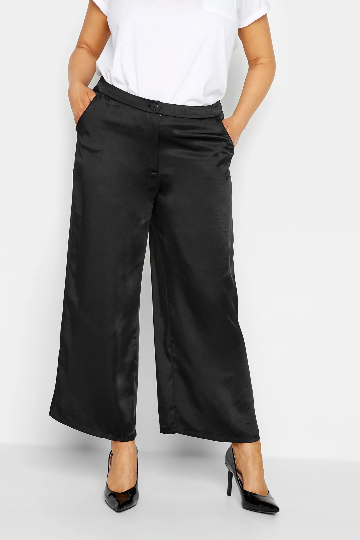 M&Co Black Satin Wide Leg Trousers 1 M&Co Black Satin Wide Leg Trousers