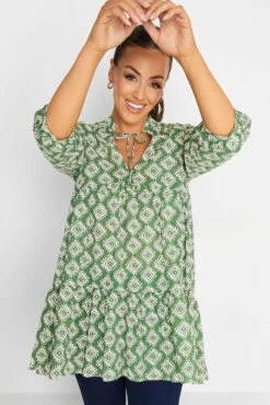 M&Co Green Aztec Print Tunic Blouse