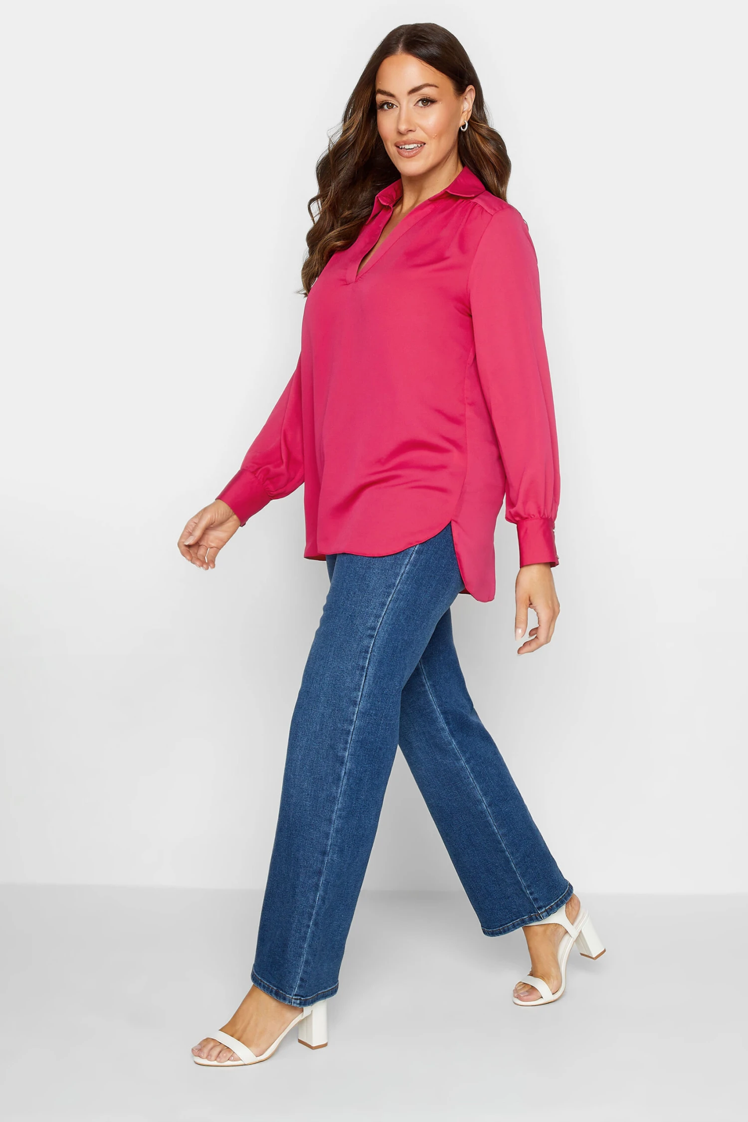 M&Co Hot Pink V-Neck Collared Blouse 2 M&Co Hot Pink V-Neck Collared Blouse - Image 2