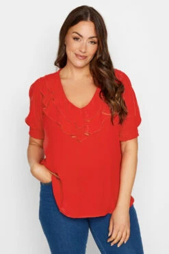 M&Co Red Frill Front Blouse