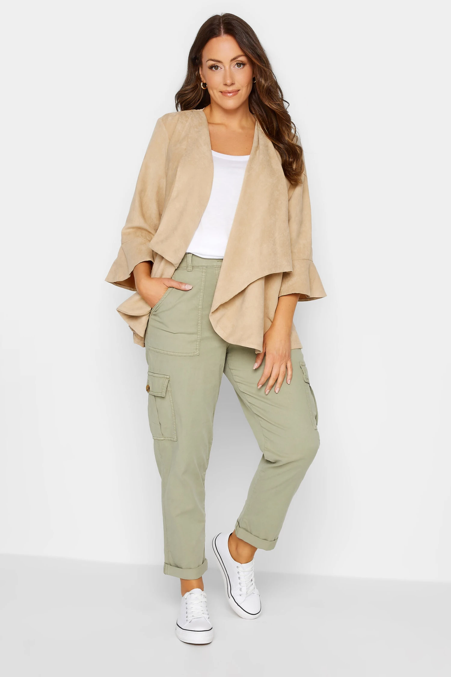 M&Co Beige Brown Suedette Waterfall Jacket 2 M&Co Beige Brown Suedette Waterfall Jacket - Image 2