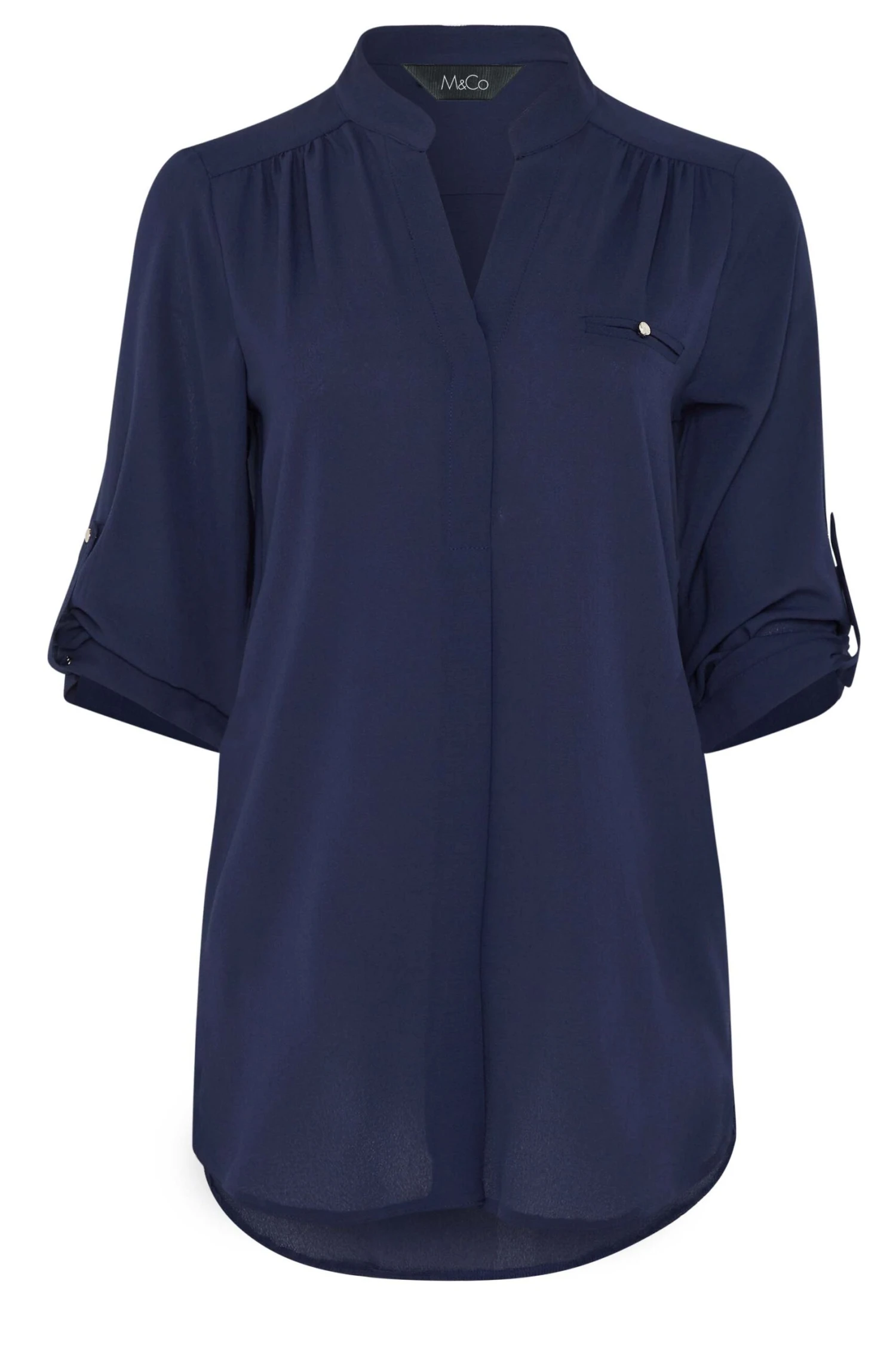 M&Co Navy Blue Tab Sleeve Blouse 6 M&Co Navy Blue Tab Sleeve Blouse - Image 6