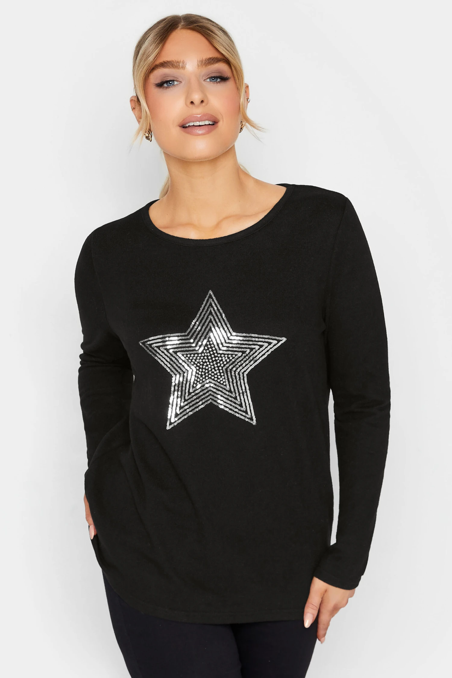 M&Co Black Sequin Star Soft Touch Jumper 1 M&Co Black Sequin Star Soft Touch Jumper