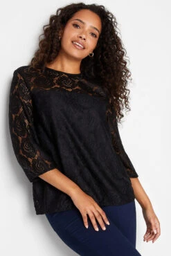 M&Co Black Floral Lace Blouse