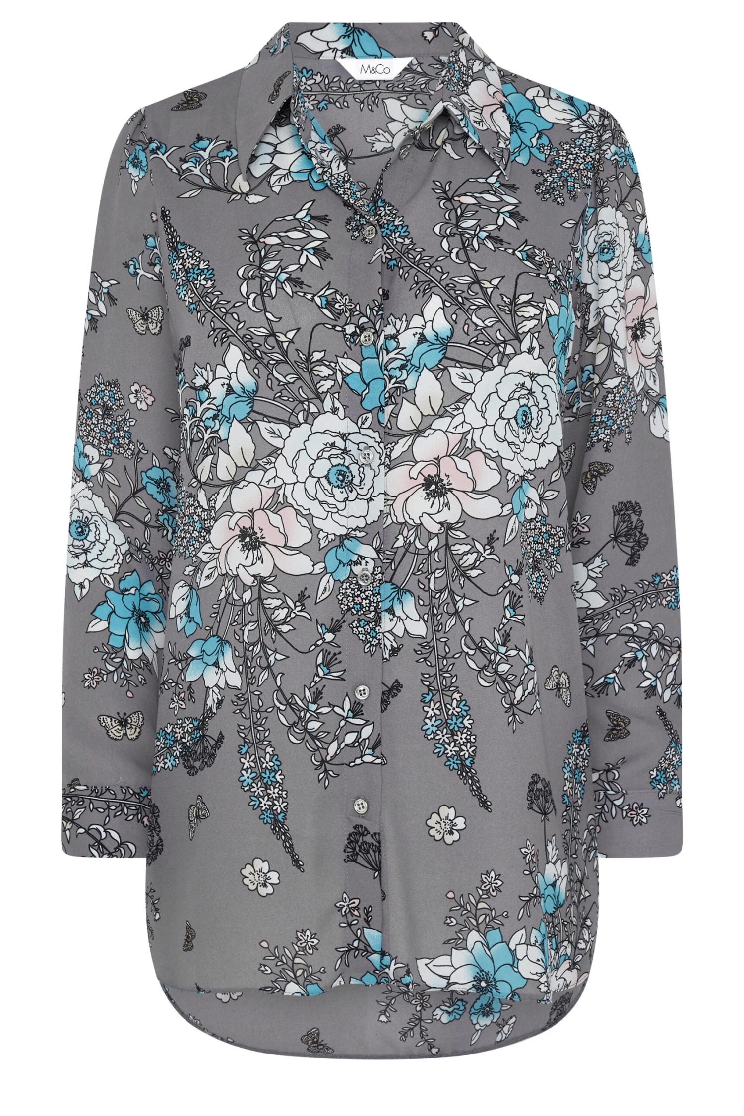 M&Co Grey Floral Print Tie Shirt 6 M&Co Grey Floral Print Tie Shirt - Image 6