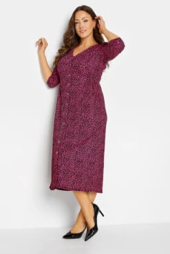 M&Co Pink Spot Print Button Through Midi Dress