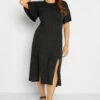 M&Co Black Angel Sleeve Split Hem Midi Dress