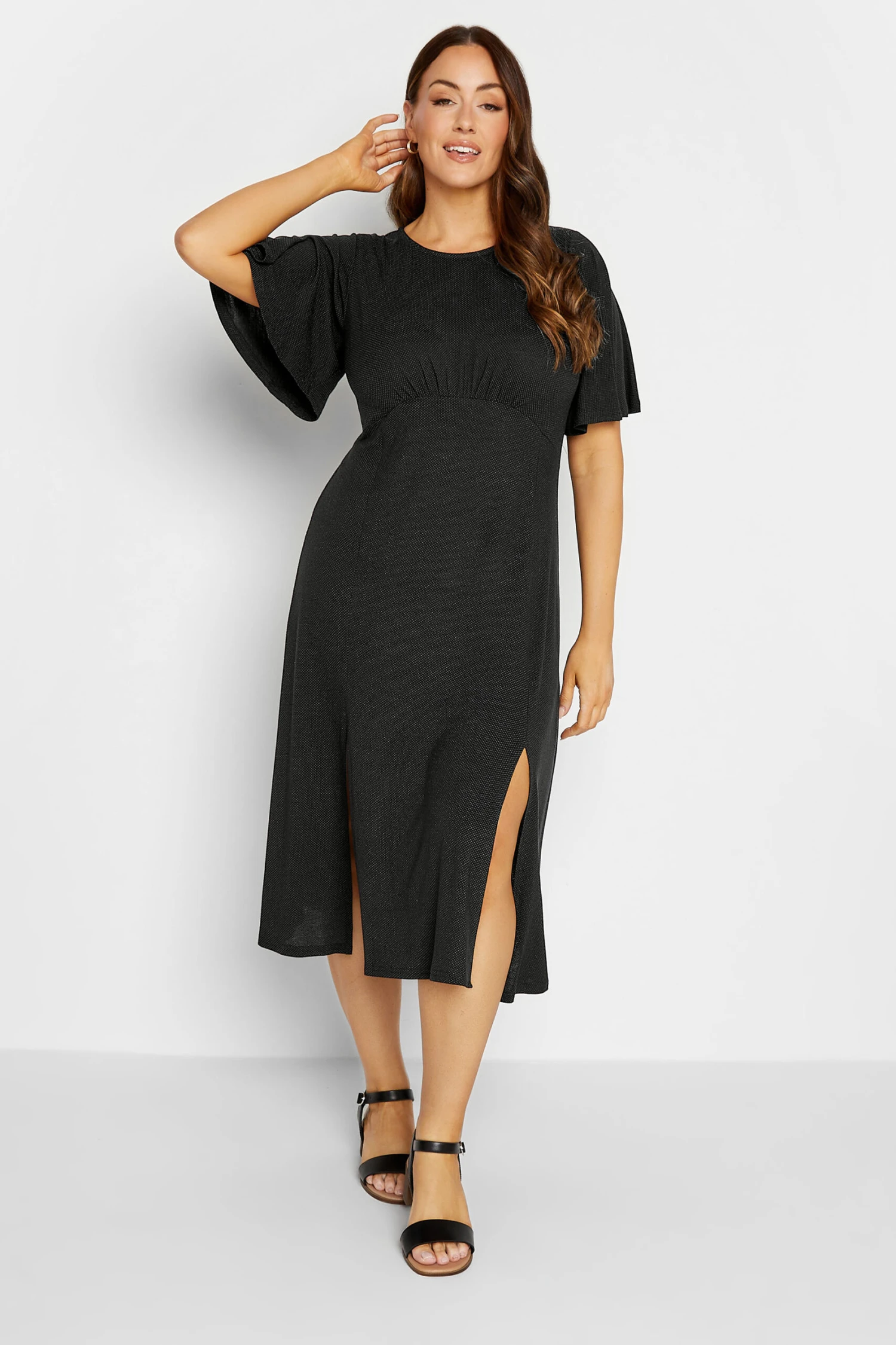 M&Co Black Angel Sleeve Split Hem Midi Dress 1 M&Co Black Angel Sleeve Split Hem Midi Dress