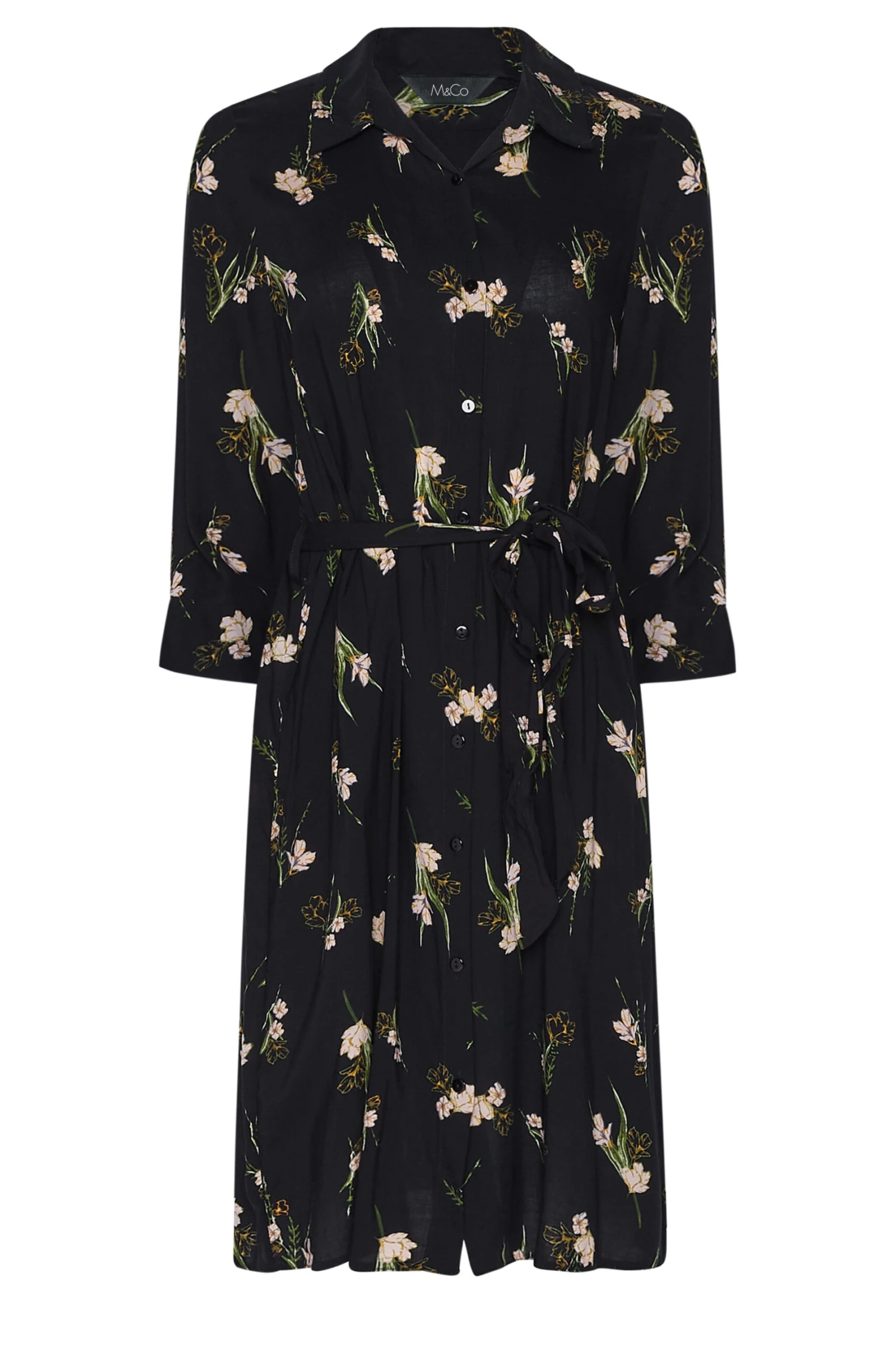 M&Co Black Floral Tie Tunic Shirt 6 M&Co Black Floral Tie Tunic Shirt - Image 6