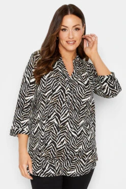 M&Co Black & Brown Animal Print Half Placket Jersey Shirt