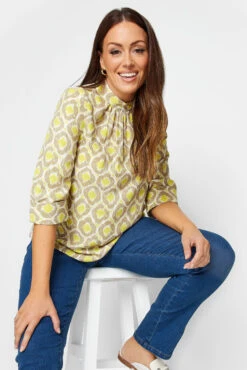 M&Co Green Geometric Print High Neck Blouse