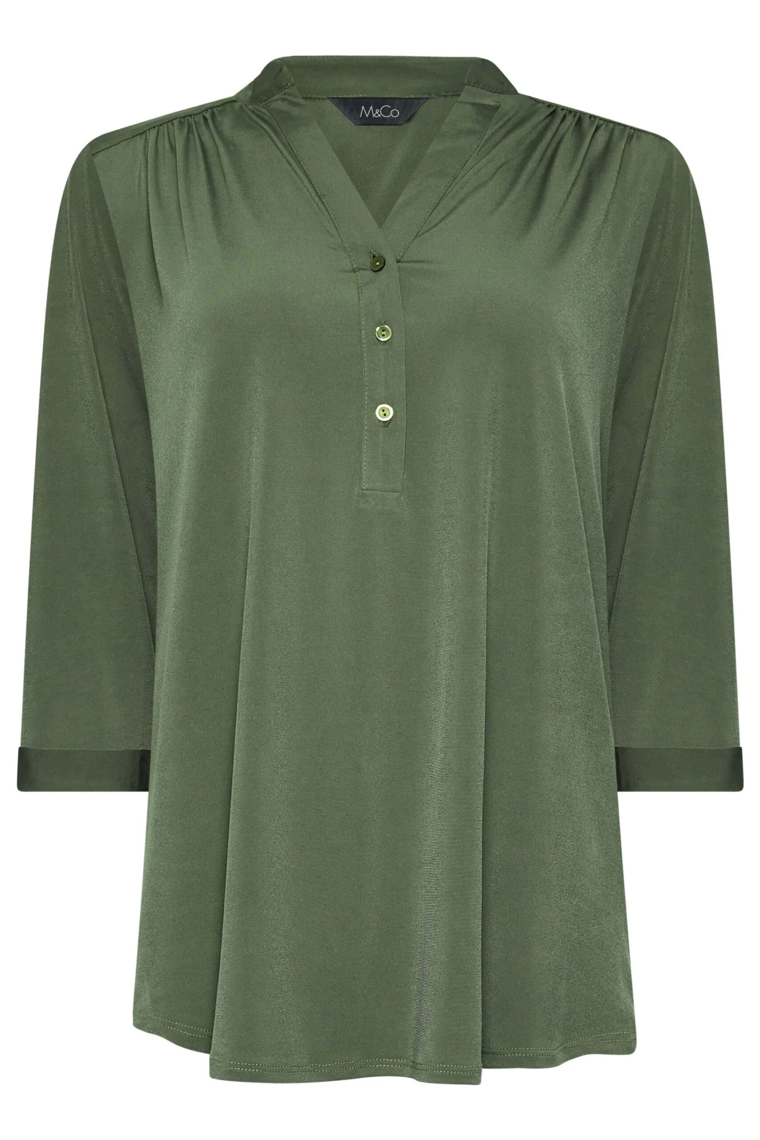 M&Co Khaki Green Half Placket Shirt 6 M&Co Khaki Green Half Placket Shirt - Image 6