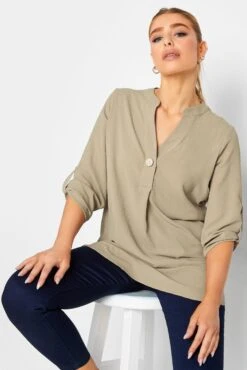 M&Co Brown Statement Button Tab Sleeve Shirt