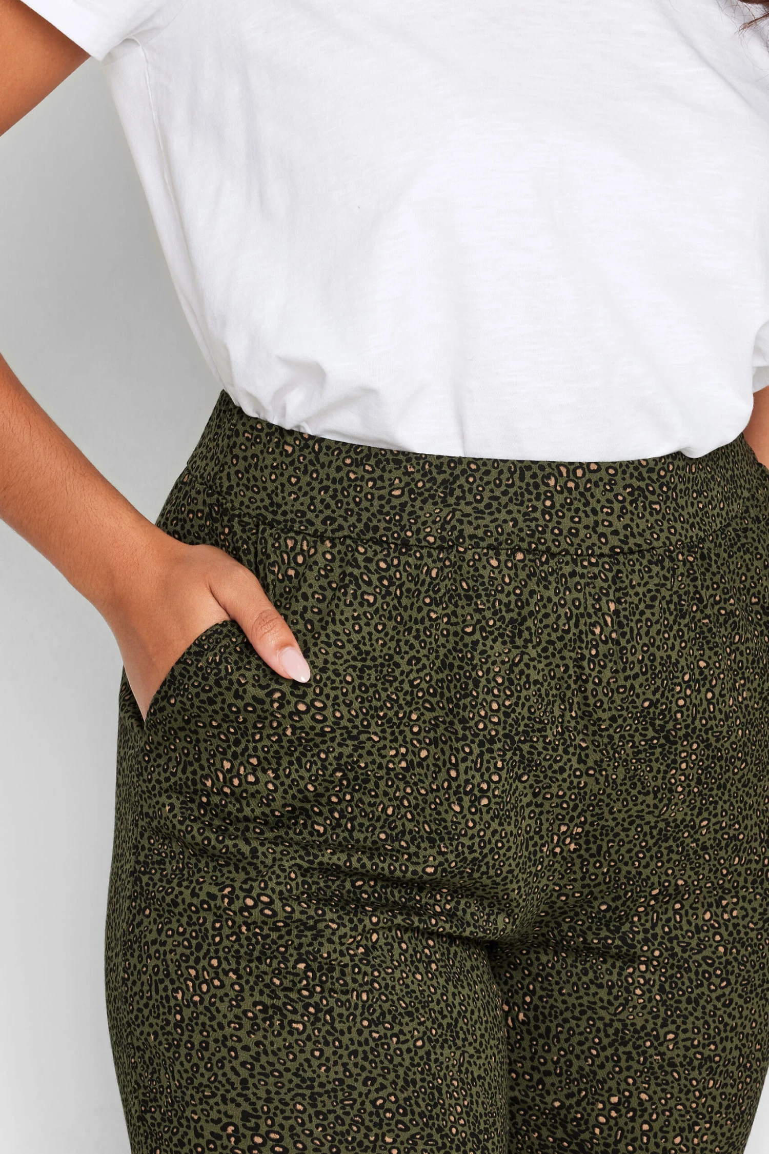 M&Co Khaki Green Animal Print Harem Trousers 3 M&Co Khaki Green Animal Print Harem Trousers - Image 3