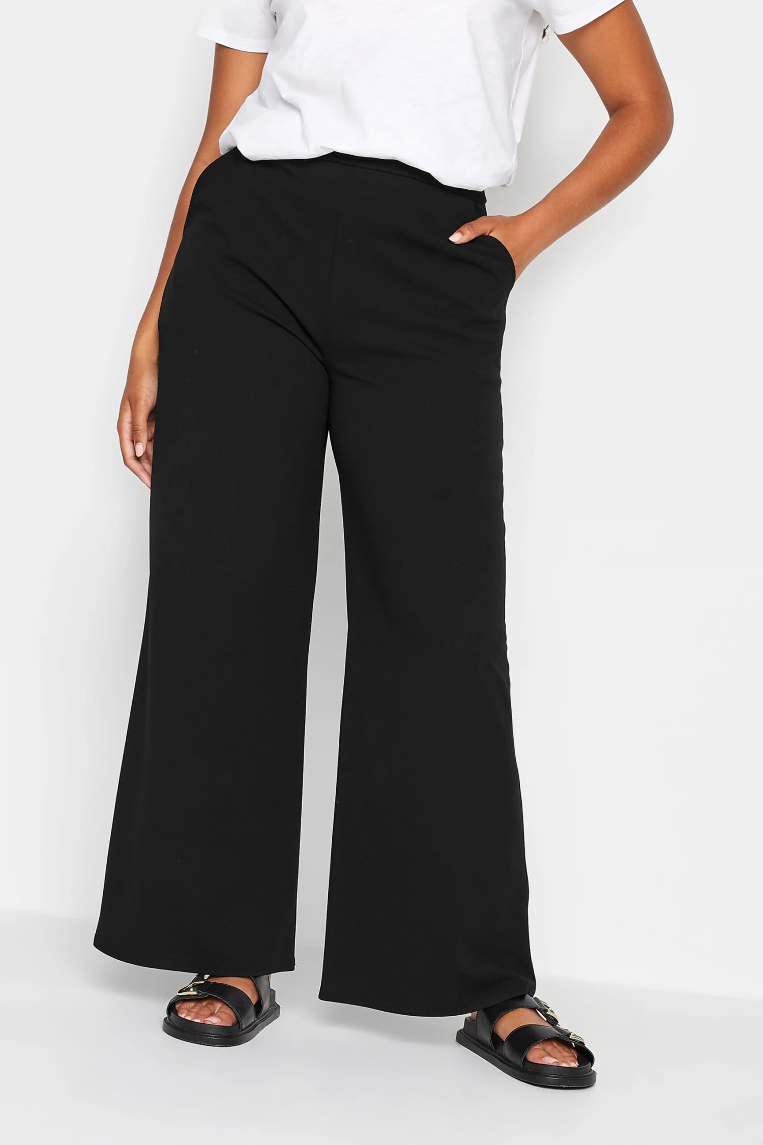 M&Co Black Stretch Scuba Wide Leg Trousers 1 M&Co Black Stretch Scuba Wide Leg Trousers