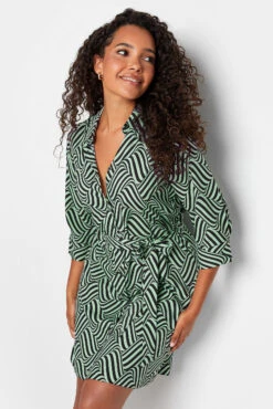 M&Co Green Geometric Print Shirt Dress