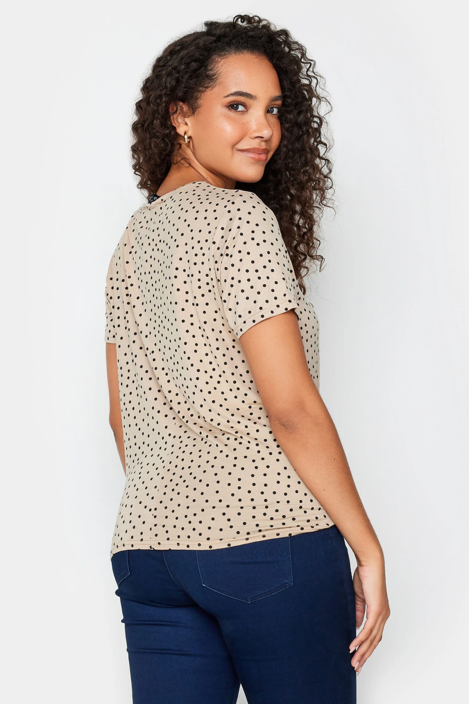 M&Co Beige Brown Spot Print Tie Detail T-Shirt 3 M&Co Beige Brown Spot Print Tie Detail T-Shirt - Image 3