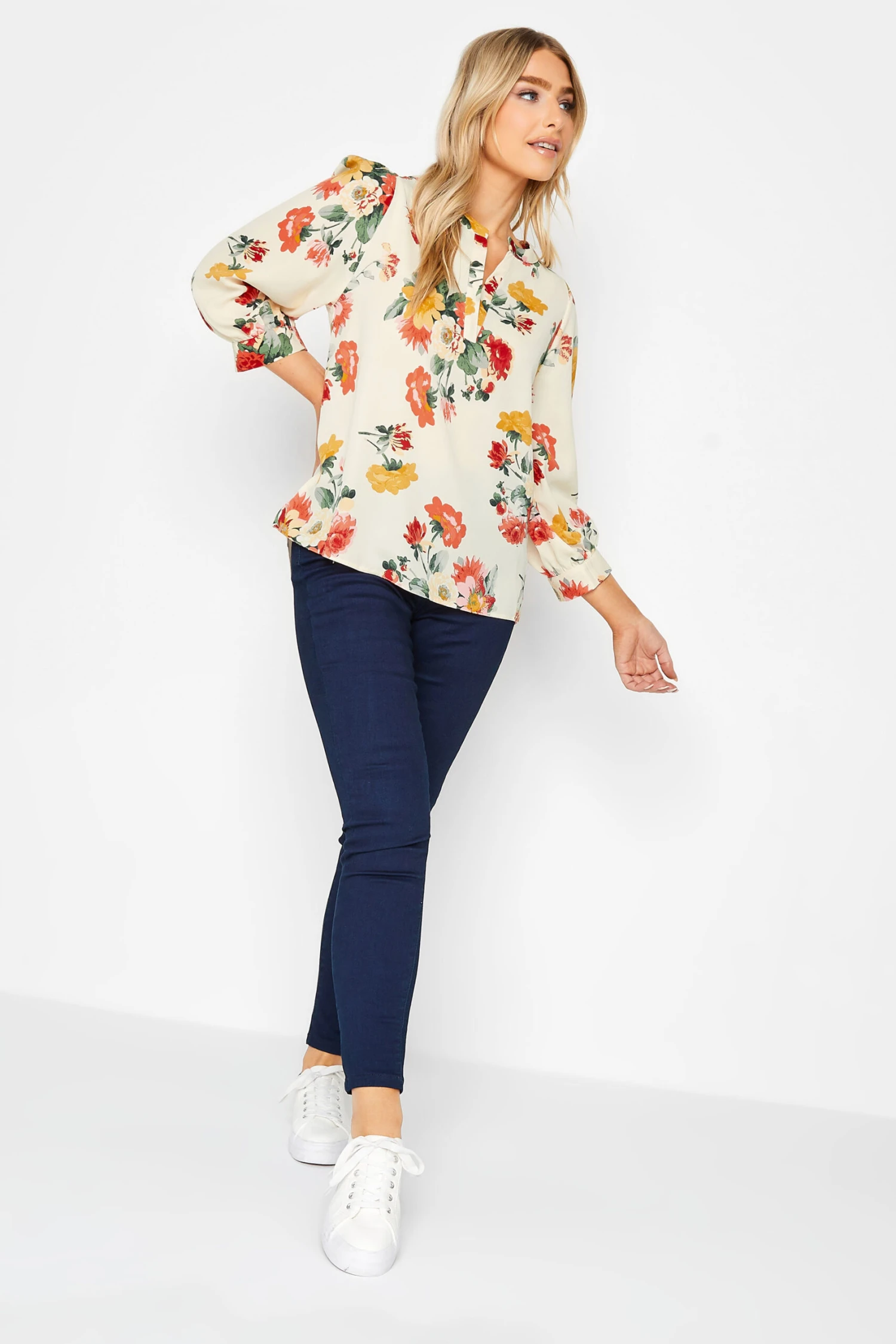 M&Co White Cream Floral Print Satin Blouse 2 M&Co White Cream Floral Print Satin Blouse - Image 2