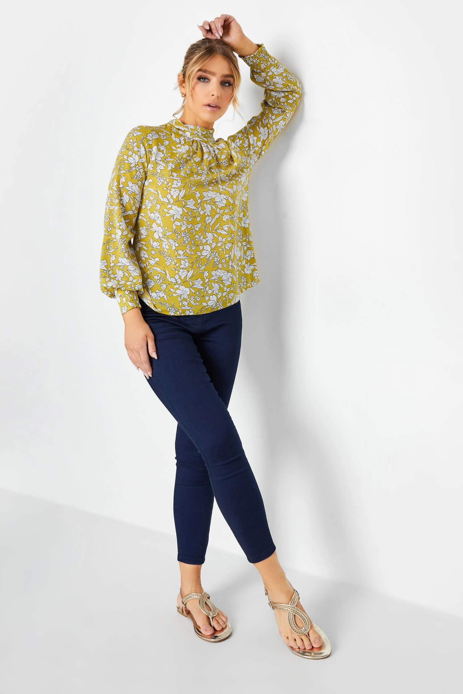 M&Co Yellow Floral Print High Neck Blouse 2 M&Co Yellow Floral Print High Neck Blouse - Image 2