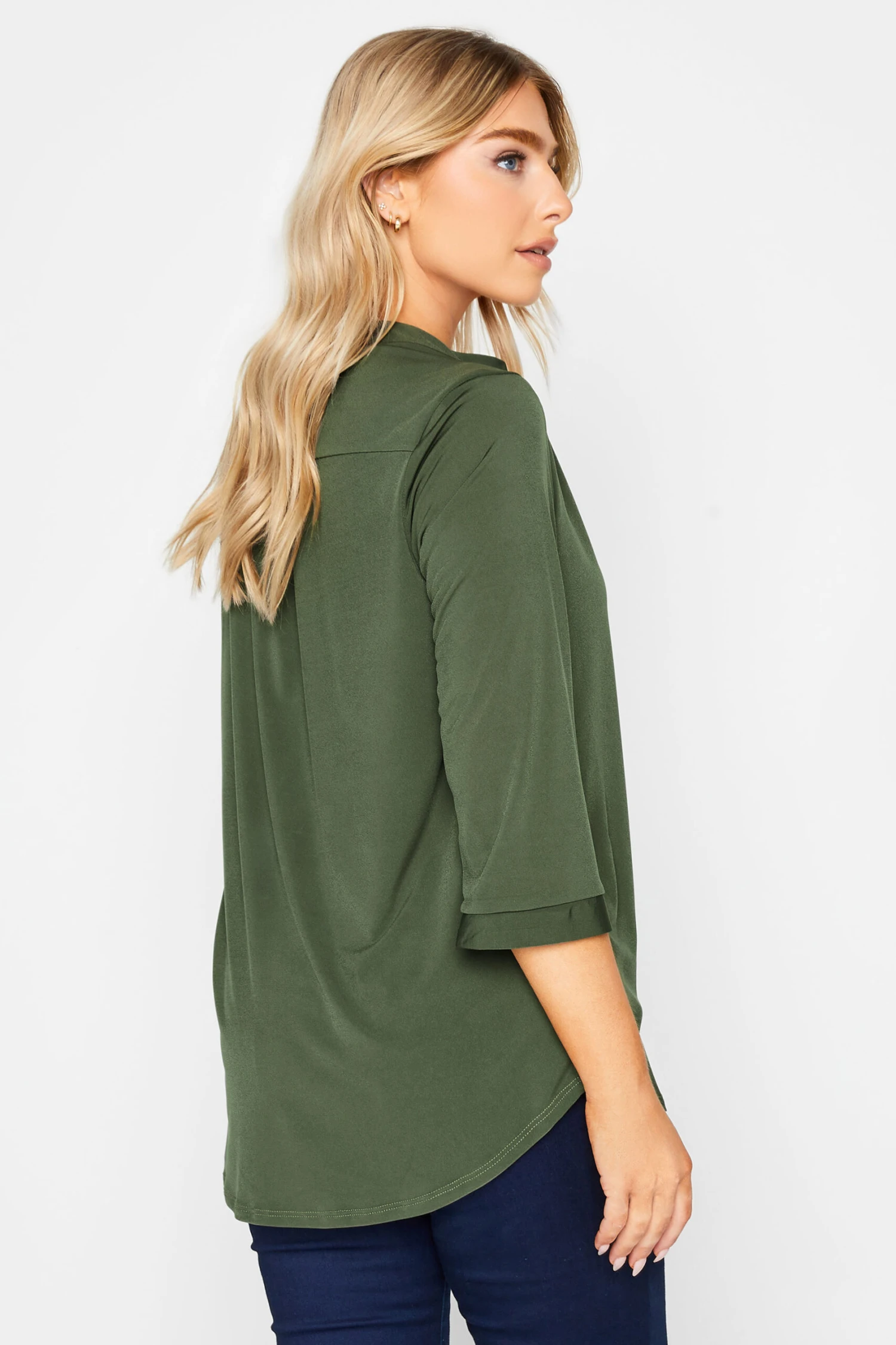 M&Co Khaki Green Half Placket Shirt 3 M&Co Khaki Green Half Placket Shirt - Image 3