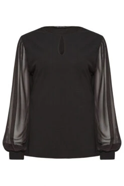 M&Co Black Mesh Long Sleeve Top