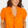 M&Co Orange Gingham Frill Front Blouse