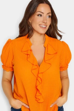 M&Co Orange Gingham Frill Front Blouse