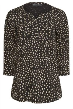 M&Co Black Spot Print Cotton Henley Top