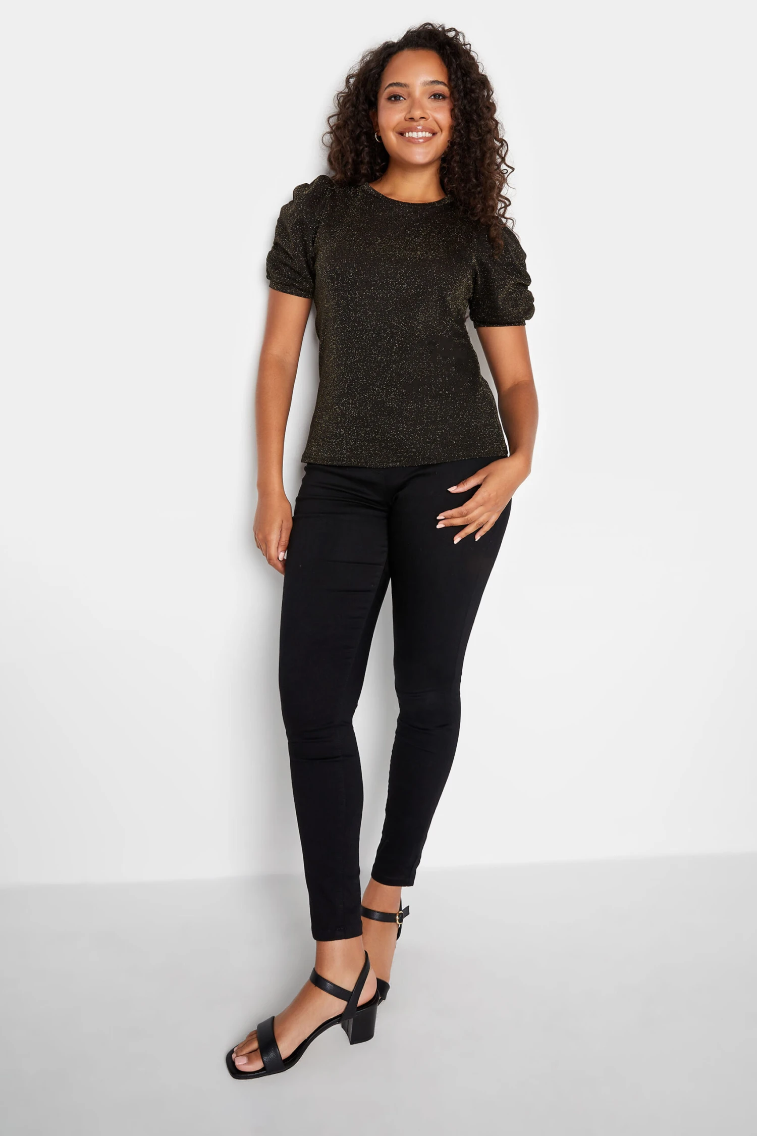 M&Co Black & Gold Shimmer Ruched Sleeve Blouse 2 M&Co Black & Gold Shimmer Ruched Sleeve Blouse - Image 2