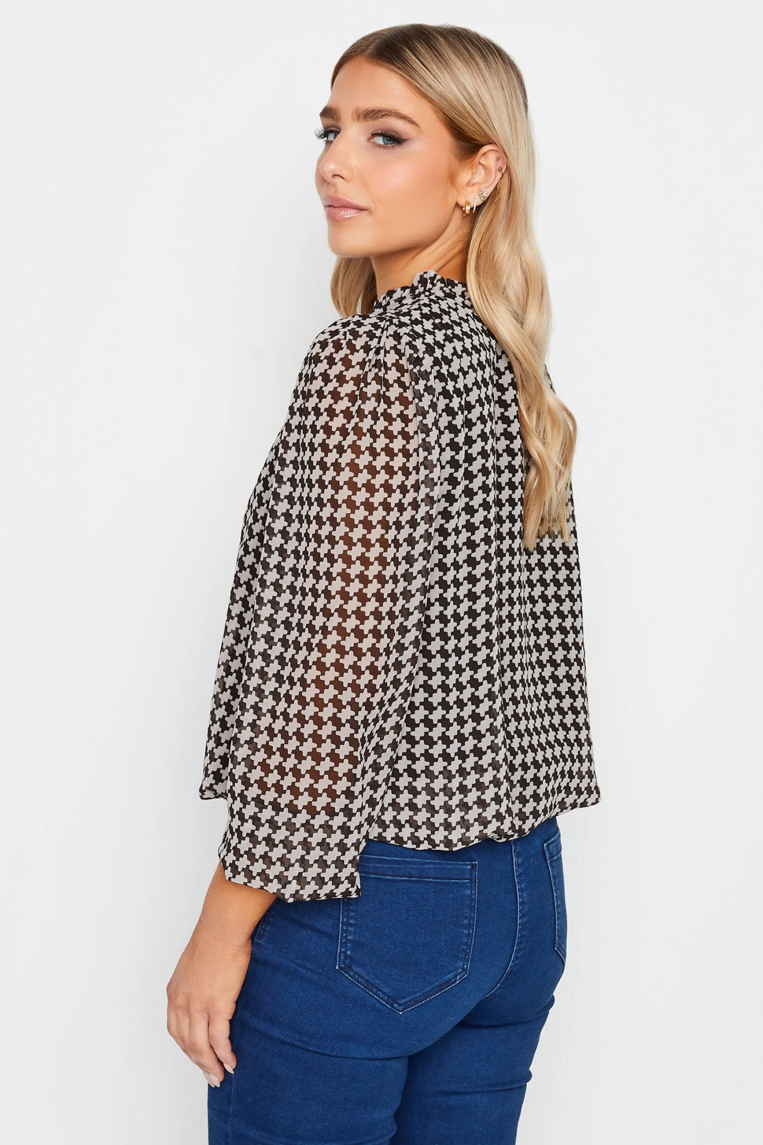 M&Co Black Geometric Print Tie Neck Blouse 3 M&Co Black Geometric Print Tie Neck Blouse - Image 3