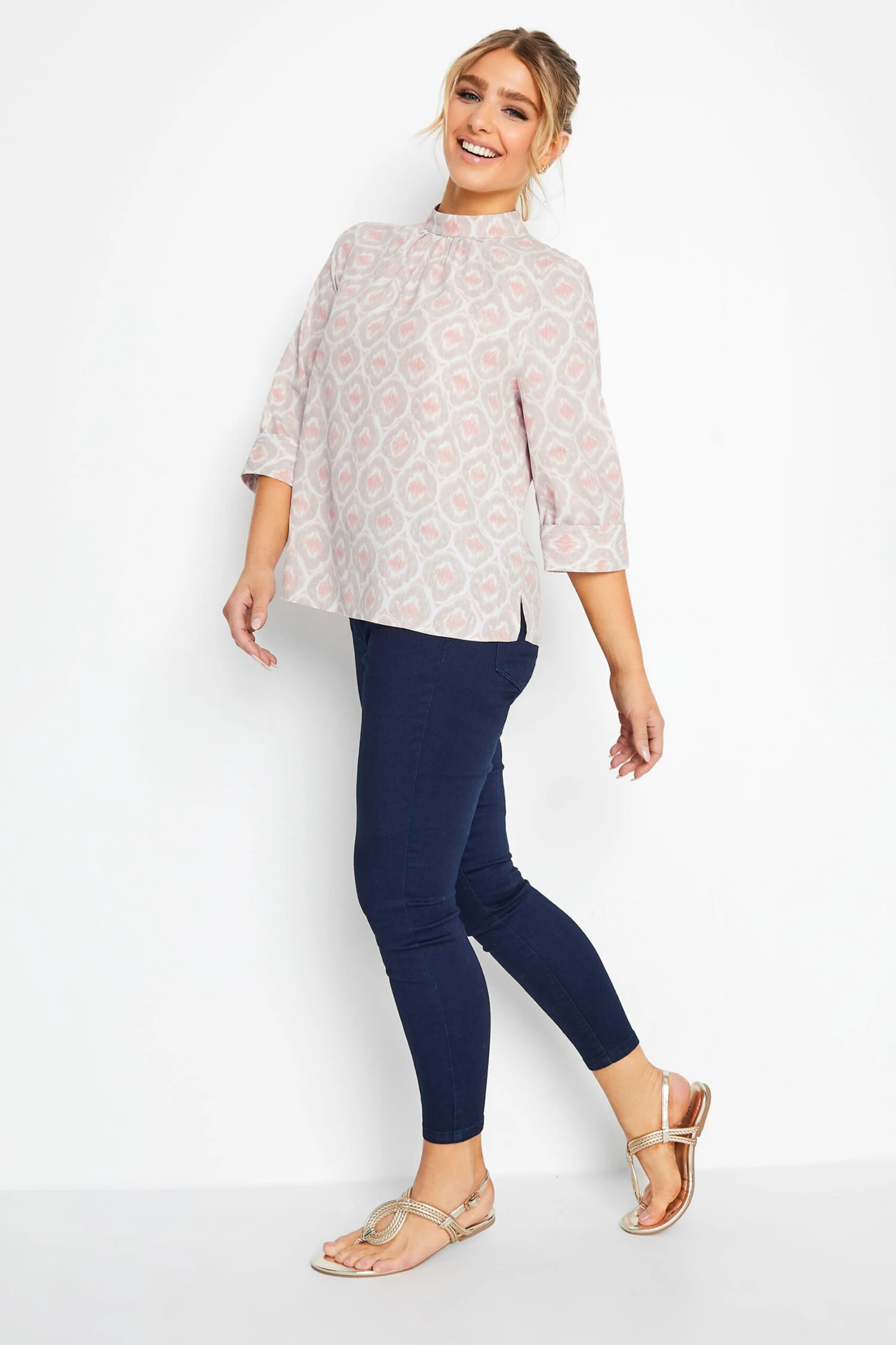 M&Co Pink Geometric Print High Neck Blouse 2 M&Co Pink Geometric Print High Neck Blouse - Image 2