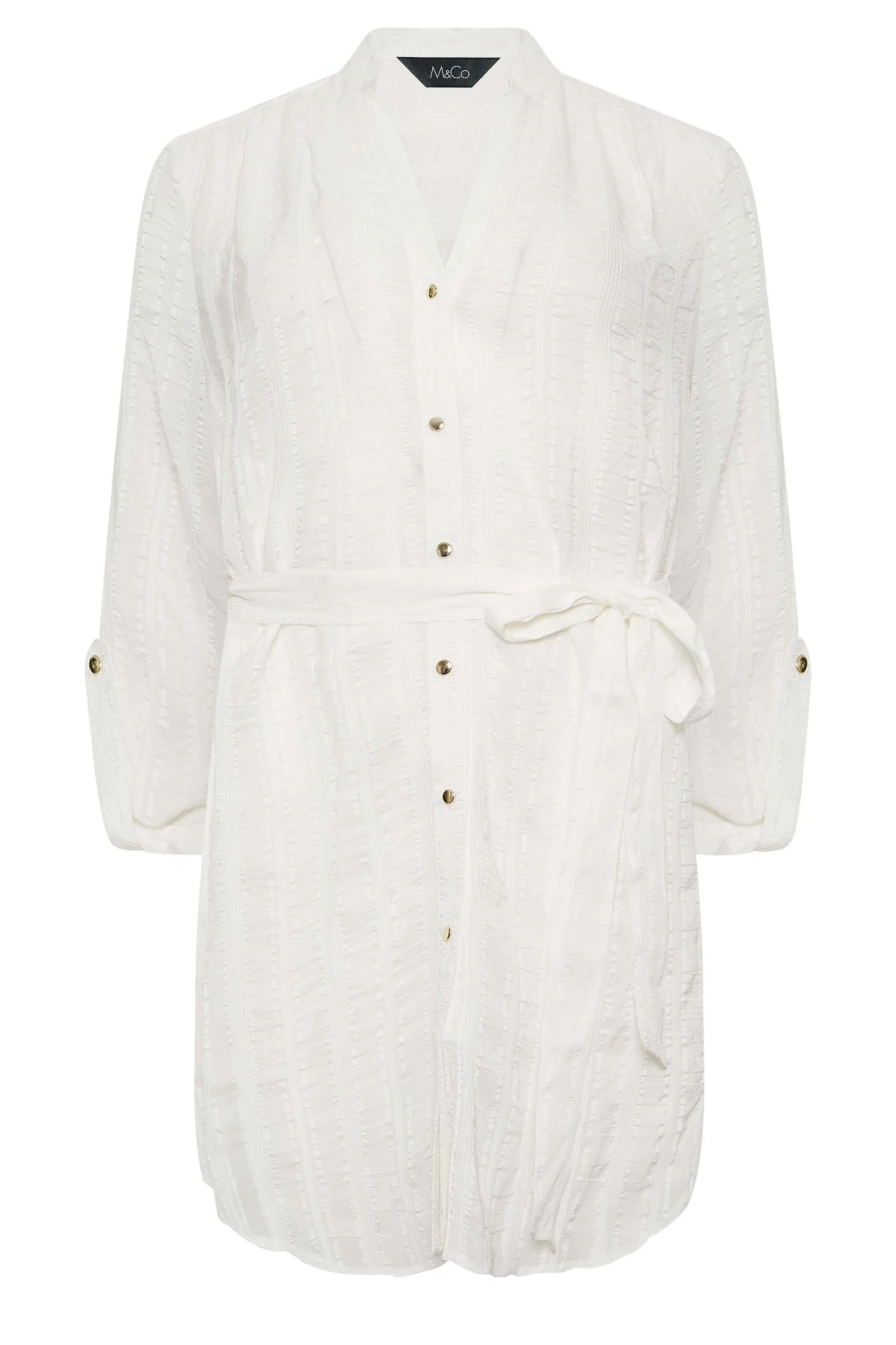 M&Co White Tie Waist Textured Tunic Shirt 6 M&Co White Tie Waist Textured Tunic Shirt - Image 6