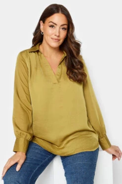 M&Co Gold Satin V-Neck Blouse