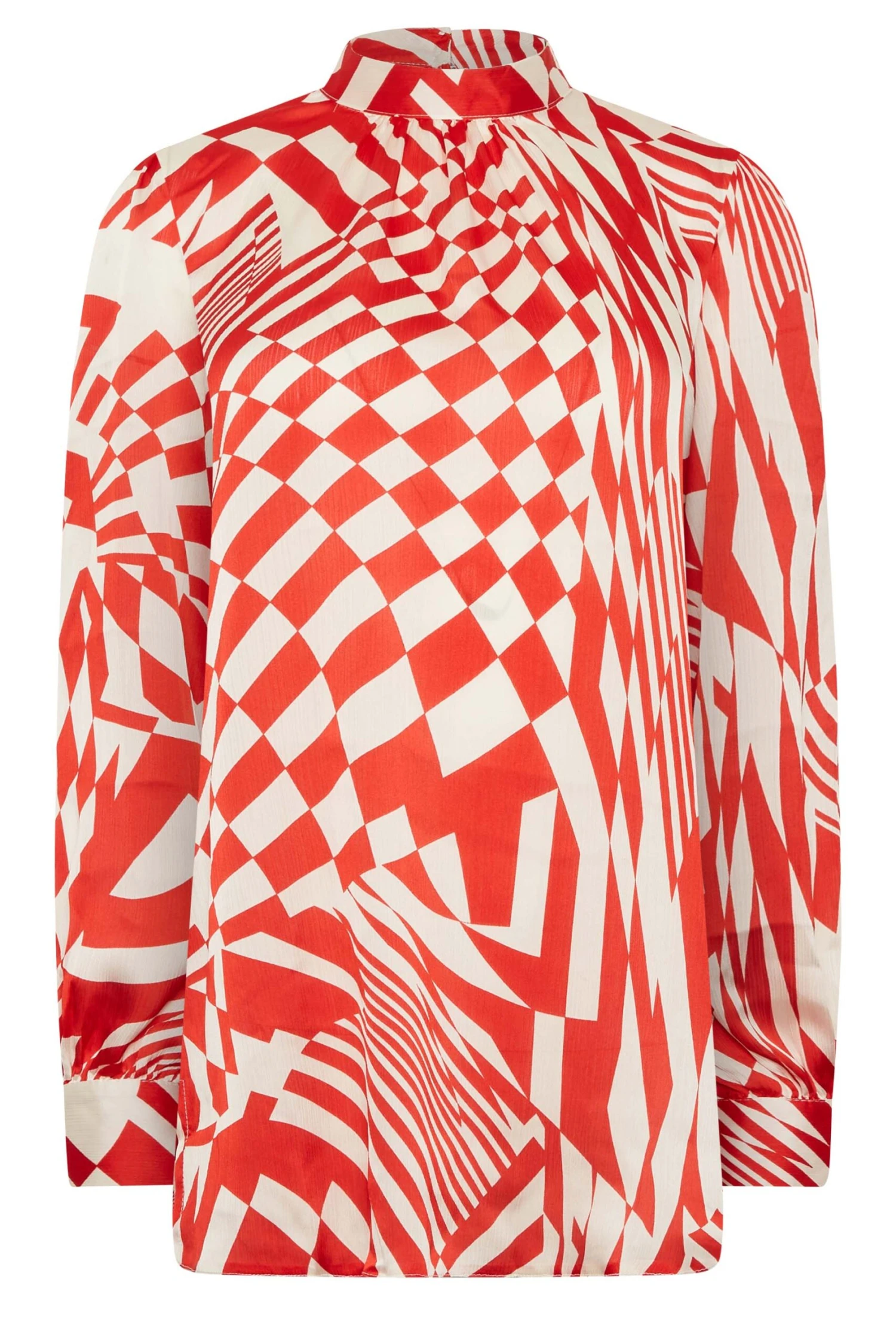 M&Co Red & White Abstract Print High Neck Satin Blouse 6 M&Co Red & White Abstract Print High Neck Satin Blouse - Image 6