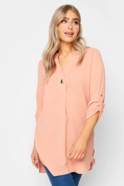 M&Co Pink Statement Button Tab Sleeve Shirt