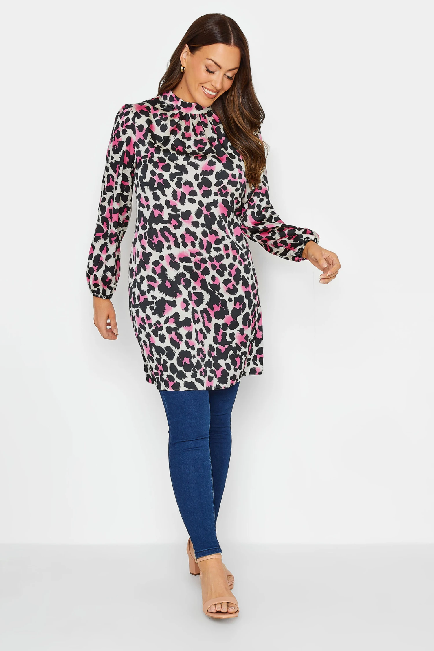 M&Co Pink Leopard Print High Neck Tunic Top 2 M&Co Pink Leopard Print High Neck Tunic Top - Image 2
