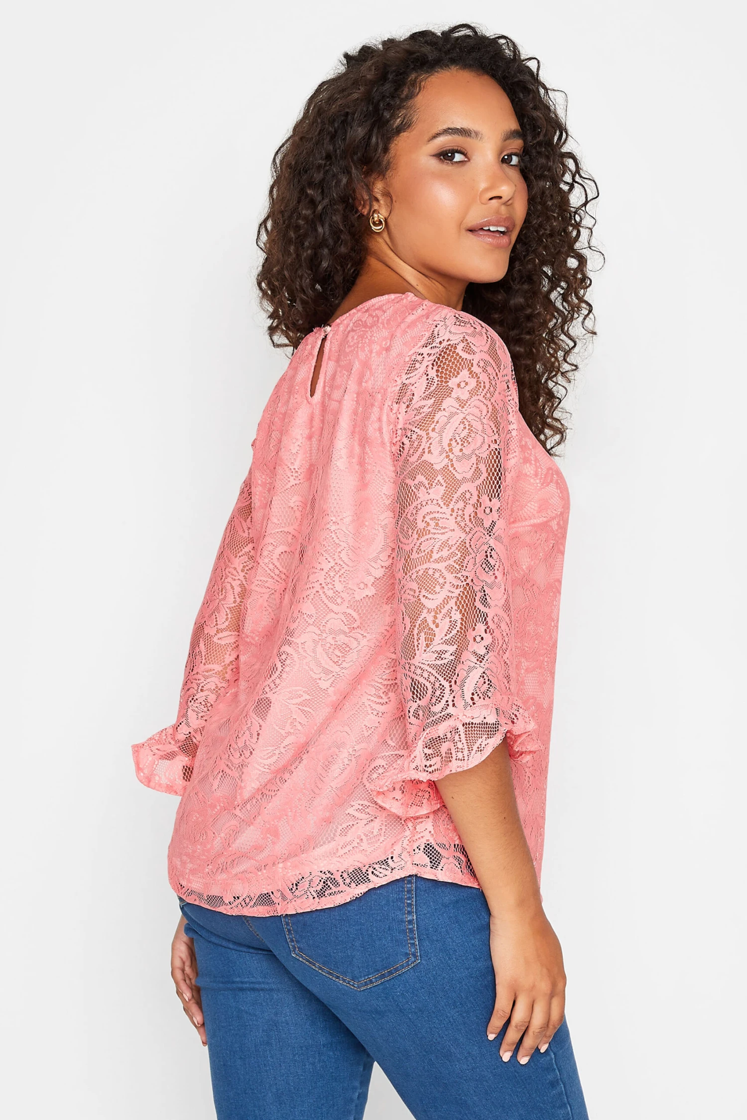 M&Co Light Pink Floral Lace Long Sleeve Blouse 3 M&Co Light Pink Floral Lace Long Sleeve Blouse - Image 3
