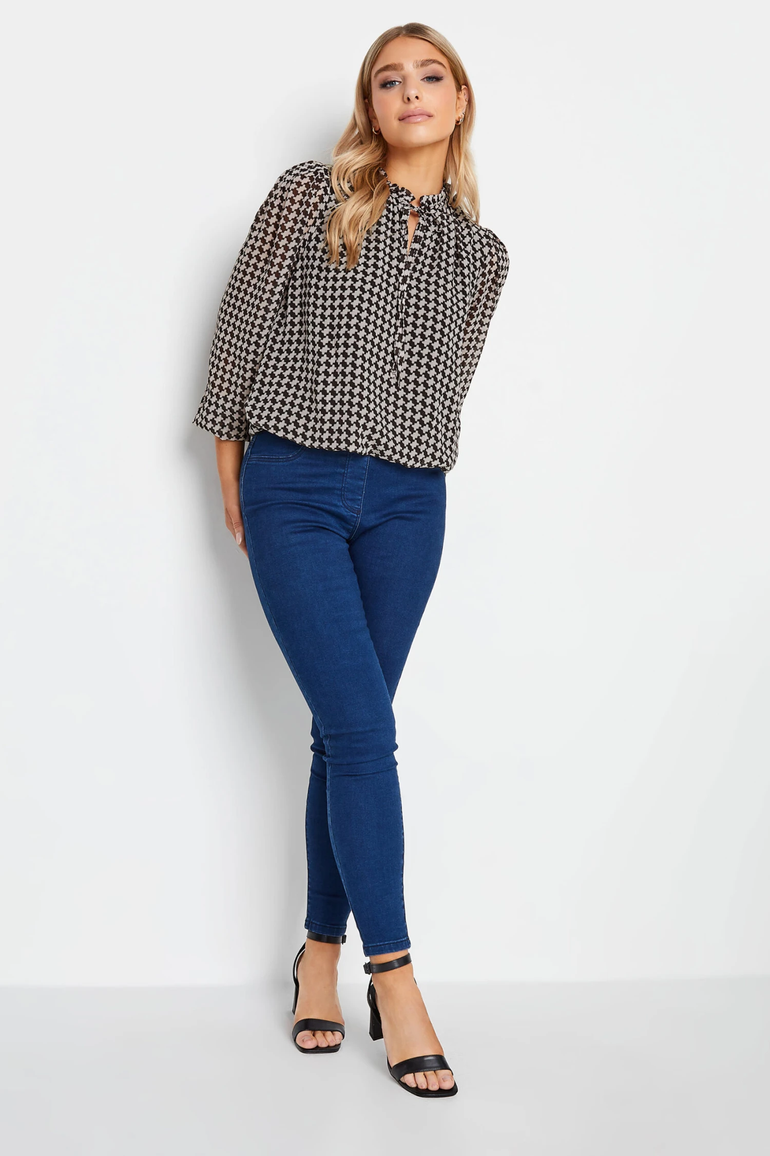 M&Co Black Geometric Print Tie Neck Blouse 2 M&Co Black Geometric Print Tie Neck Blouse - Image 2