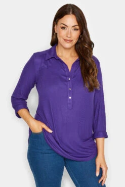 M&Co Purple V-Neck Half Placket Shirt