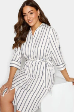 M&Co White & Navy Blue Stripe Print Tie Waist Tunic Shirt Dress -M&Co Sales Store 711c3d7c 9d14 47 550046 D scaled