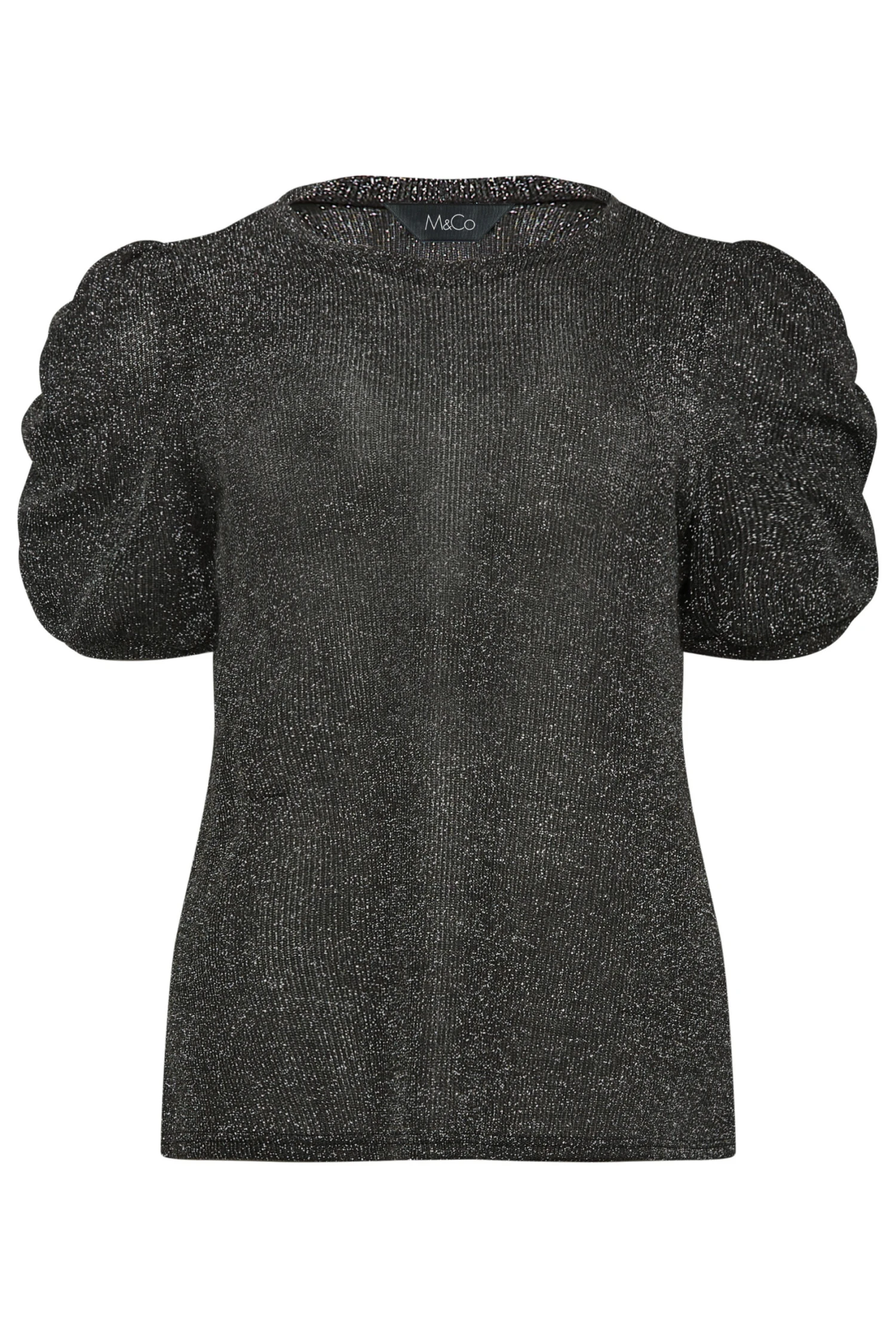 M&Co Black & Silver Glitter Ruched Sleeve Blouse 6 M&Co Black & Silver Glitter Ruched Sleeve Blouse - Image 6