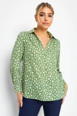 M&Co Green Brush Stroke Print Half Placket Shirt