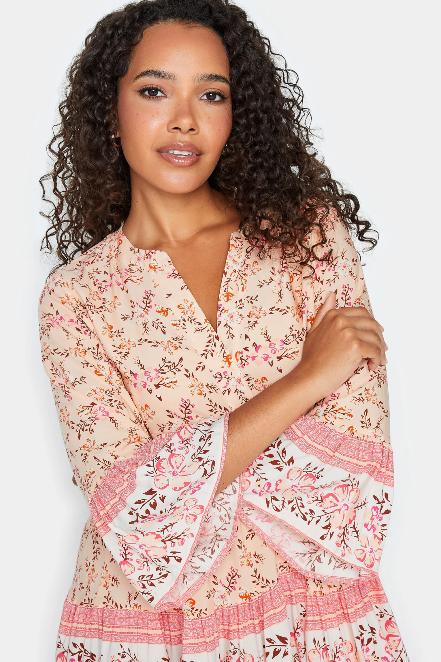 M&Co Orange Floral Print Tiered Swing Dress 5 M&Co Orange Floral Print Tiered Swing Dress - Image 5