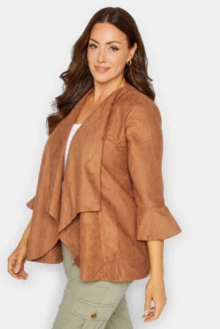 M&Co Tan Brown Suedette Waterfall Jacket