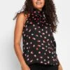 M&Co Black Spot Print Halterneck Blouse