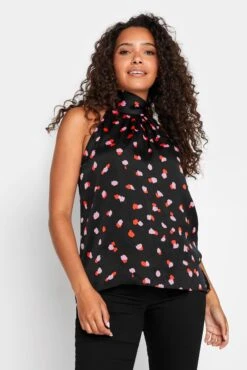 M&Co Black Spot Print Halterneck Blouse